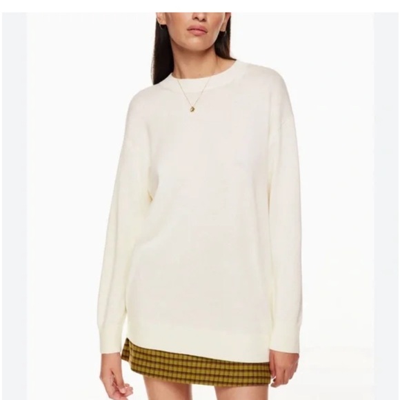 Aritzia Wilfred Endless Sweater Cream Crew Neck‎ Merino Cotton Blend Sz S - Picture 1 of 6